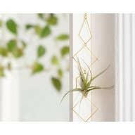 Handmade Brass Wall Air Plant Hanger | Geometric Design with Crystal Prism | 20" x 2.4" | Made in Tucker, Georgia.