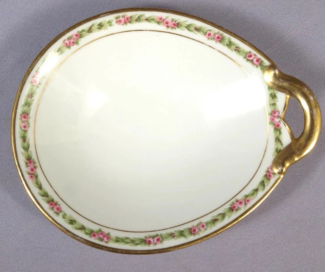 Havilland Limoges Small Porcelain Vintage Tray with Hand Painted Rose and Gold Accents