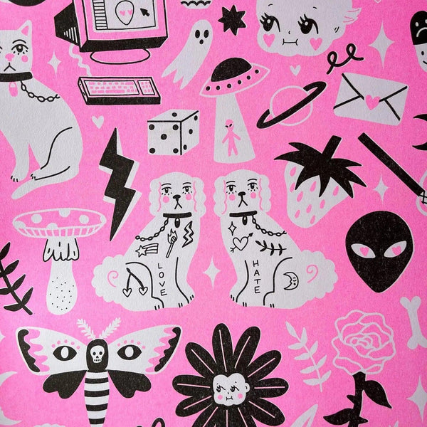 Hot Pink & Black Tattoo Flashwork Art Print by Amy Hastings - Ruby's Old & New