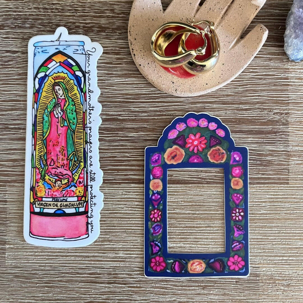 La Virgencita Prayer Candle Sticker - Dia de los Muertos.