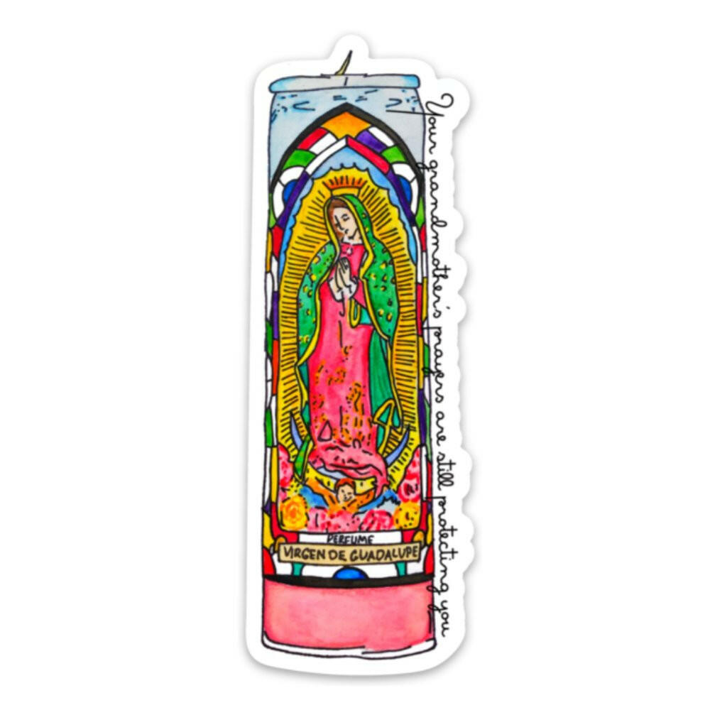 La Virgencita Prayer Candle Sticker - Dia de los Muertos.