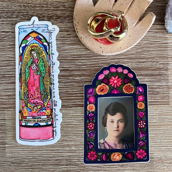 La Virgencita Prayer Candle Sticker - Dia de los Muertos - Ruby's Old & New