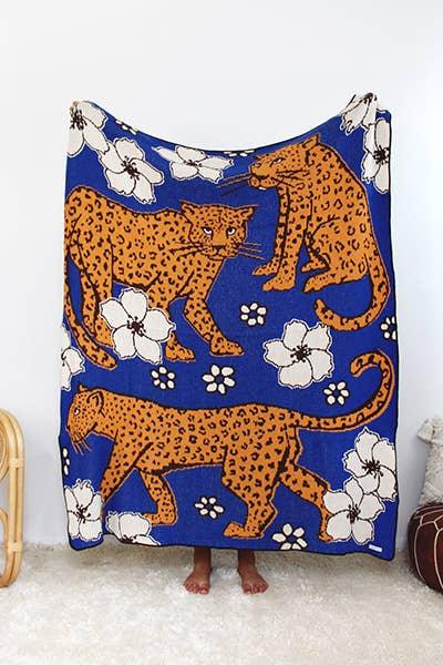 Leopard and Floral Knit Throw Blanket