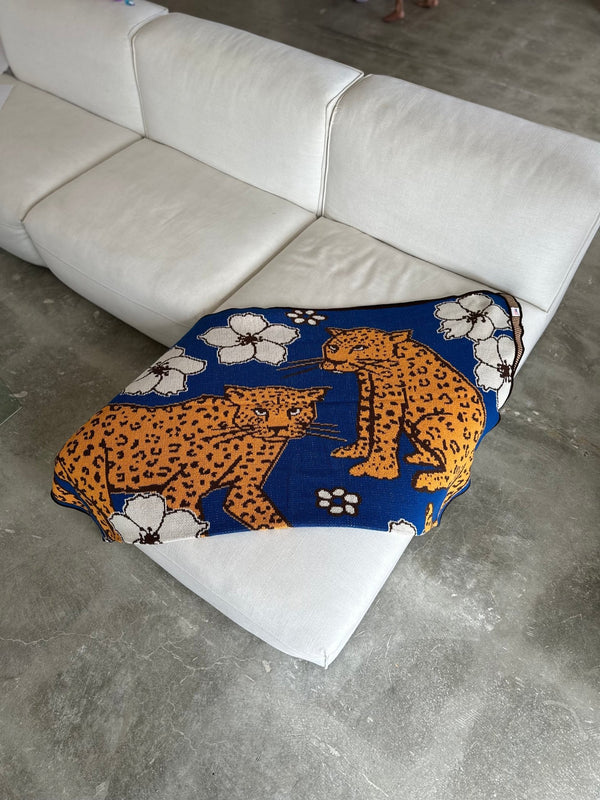 Leopard and Floral Knit Throw Blanket