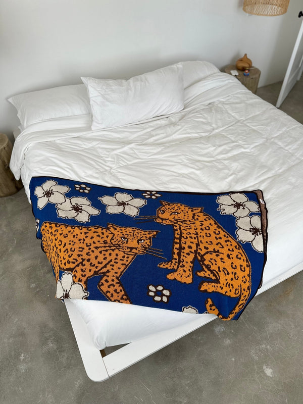 Leopard and Floral Knit Throw Blanket