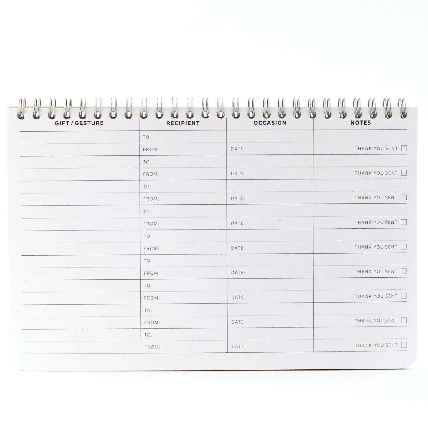 Gift & Thanks Log Book | 15 Double-Sided Pages for Recording Gratitude | Letterpress Printed | 5.75" x 9" | Made in Massachusetts.