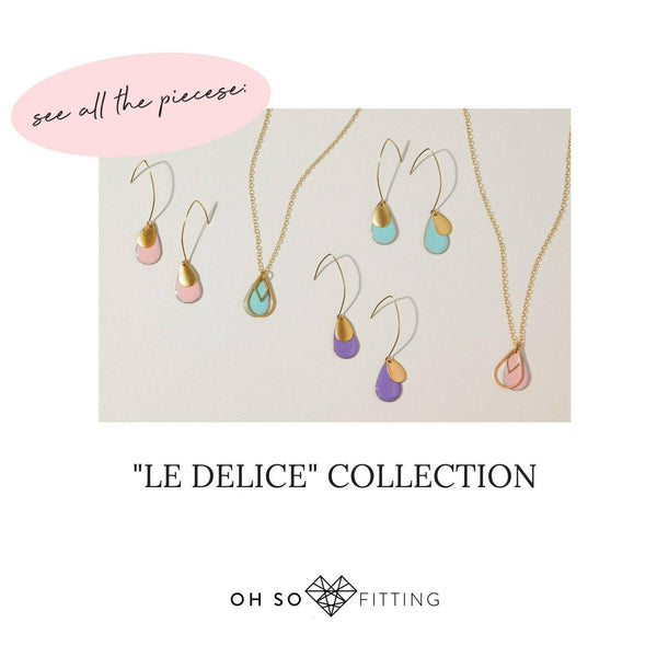 Oh, So Fitting! "Le Délice" Pink Drop Earrings | Matte Gold Teardrop Dangle.