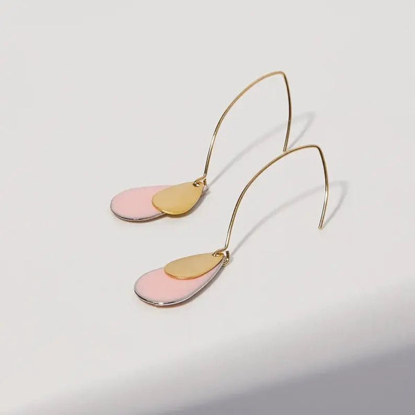 Oh, So Fitting! "Le Délice" Pink Drop Earrings | Matte Gold Teardrop Dangle.