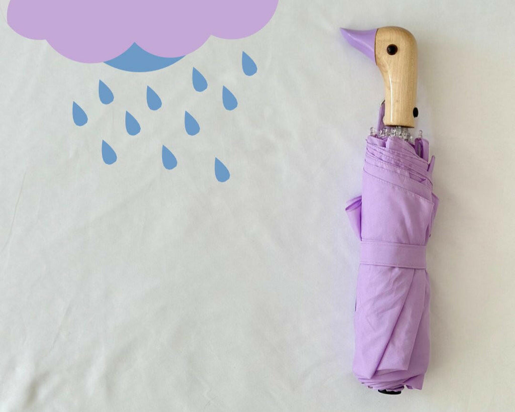 Original Duckhead Sustainable Umbrella, Lavender, Made from Recycled Plastic Bottles with Carved Duckhead Hand.