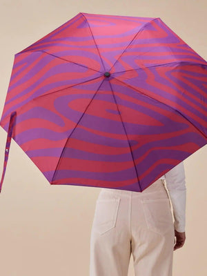 Original Duckhead Sustainable Umbrella, Red & Purple Swirl, Made from Recycled Plastic Bottles with Carved Duckhead Hand