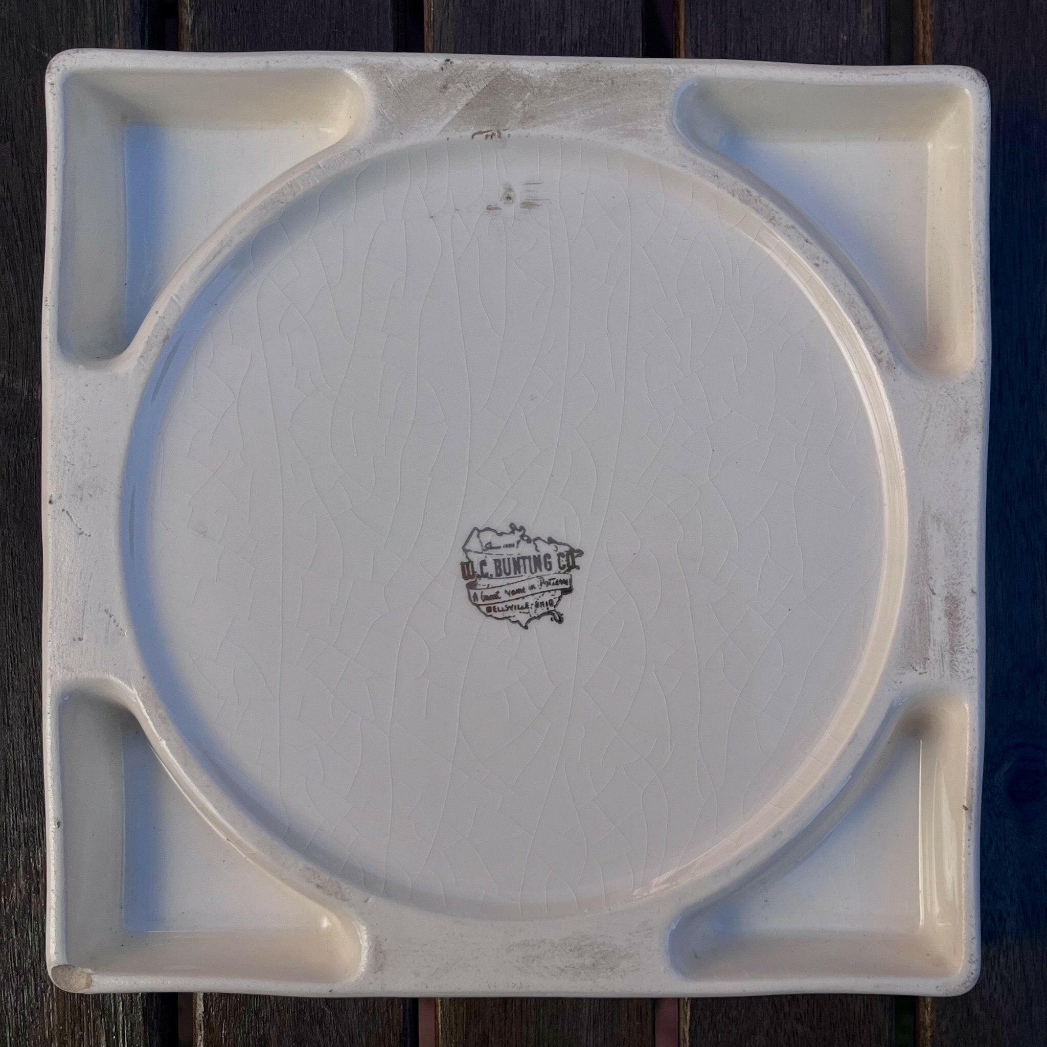 Oversized 1950s Ashtray, Ivory with Gold Trim.