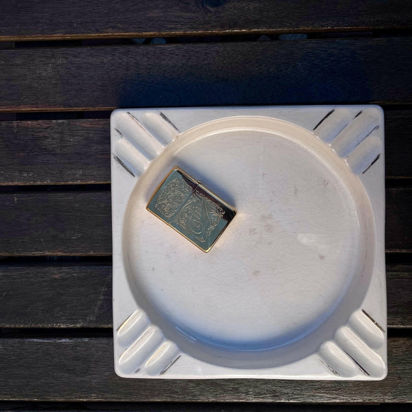 Oversized 1950s Ashtray, Ivory with Gold Trim.