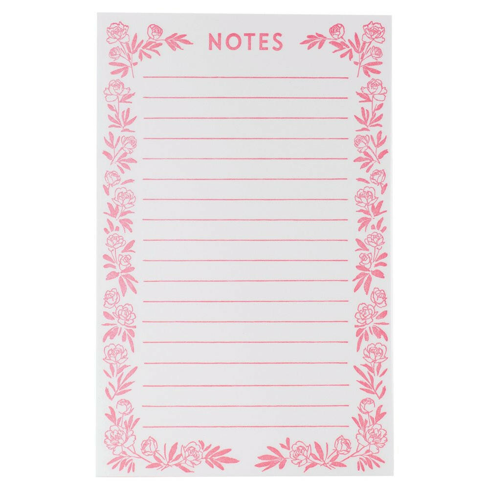 Peony Bloom: Pink Letterpress Notepad.