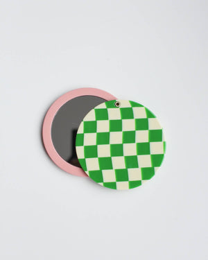 Pink & Green Checkered Pocket Mirror | Bon Femmes | Swivel Compact Mirror | 3.5