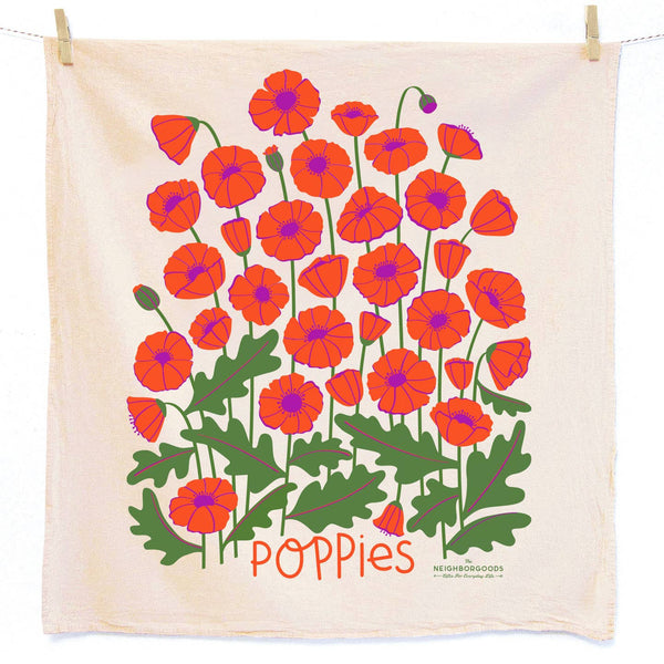 Pollinator Kitchen Towels (Honey, Poppies, Sunflower), Set of Three.