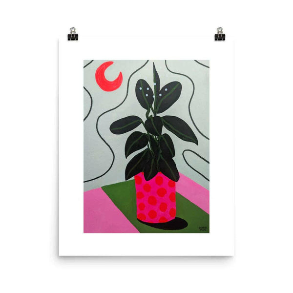 The Devil Art Print | Tarot Collection | Black Rubber Plant with Pink Planter.