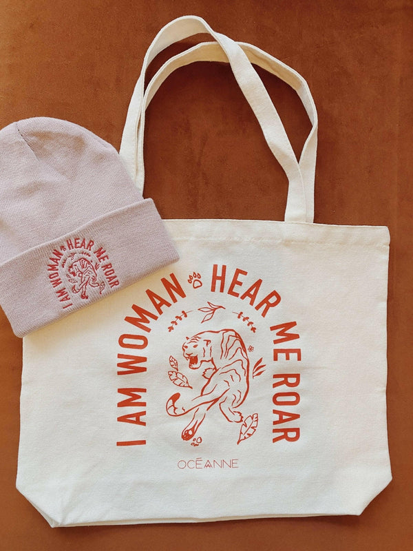 Recycled Canvas Tote Bag | I AM WOMAN HEAR ME ROAR.