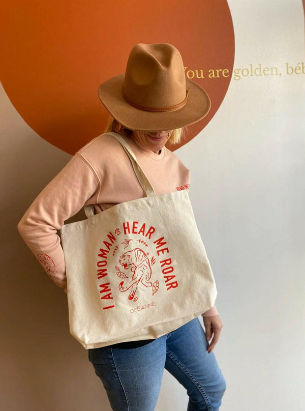 Recycled Canvas Tote Bag | I AM WOMAN HEAR ME ROAR.