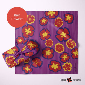 Reusable Fabric Gift Wrap Furoshiki: Red Flowers by Keiko Furoshiki - Ruby's