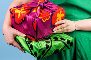 Reusable Fabric Gift Wrap Furoshiki: Red Flowers by Keiko Furoshiki - Ruby's