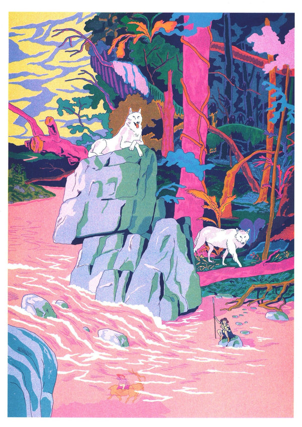 Simon Roussin Risography Poster | Inspired by Studio Ghibli's Princess Mononoke | A3 Size