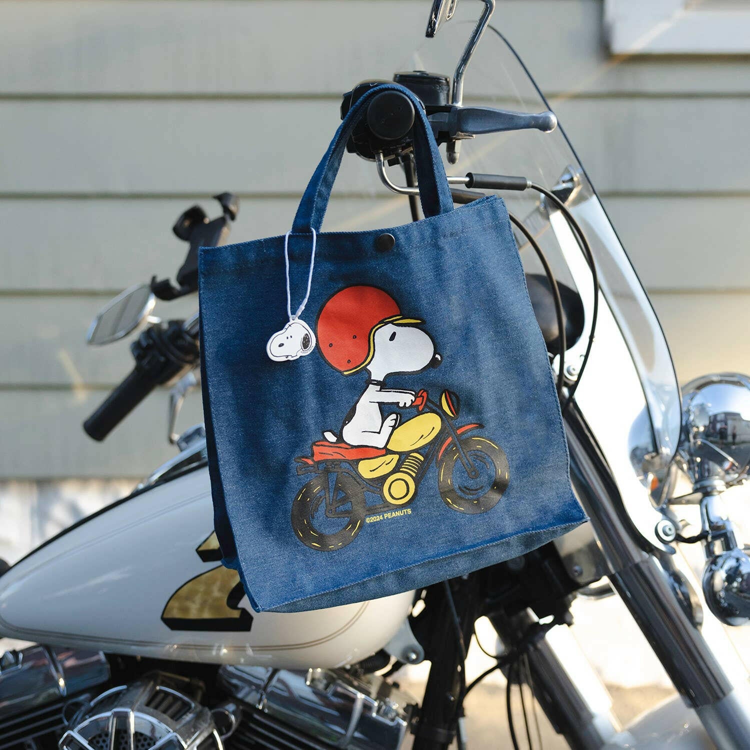 Snoopy Easy Rider Motorcycle Vintage Style Market Tote Classic Dark Wash Denim Bags Pouches