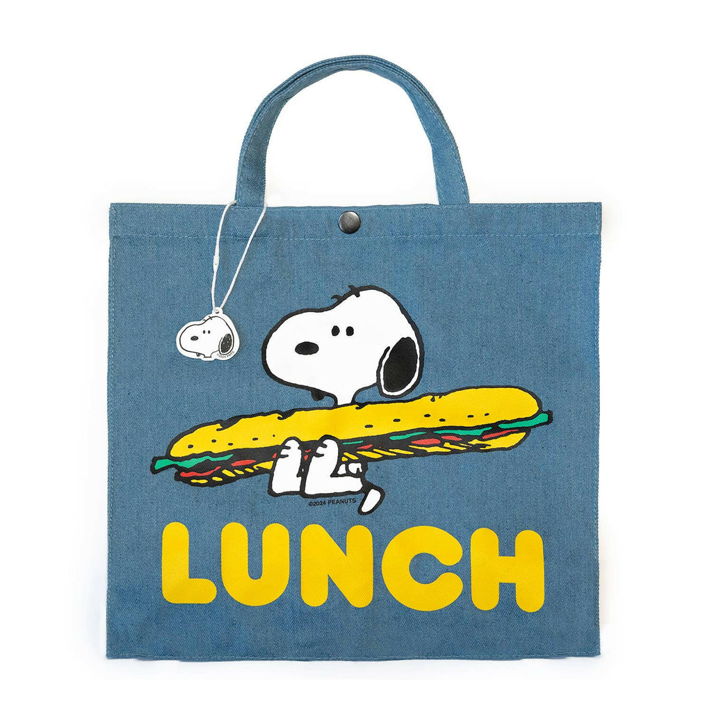 Snoopy Lunch Vintage-Style Market Tote by Three Potato Four | Blue Denim Satchel.