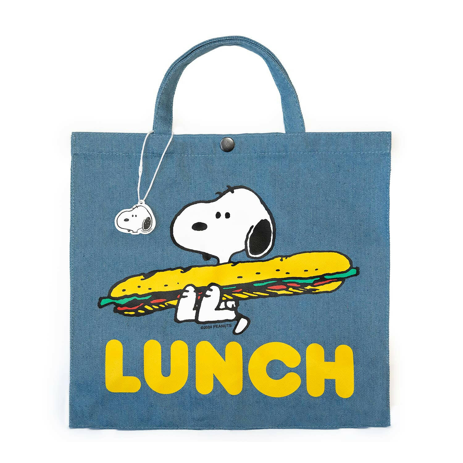 Snoopy Lunch Vintage-Style Market Tote by Three Potato Four | Blue Denim Satchel.