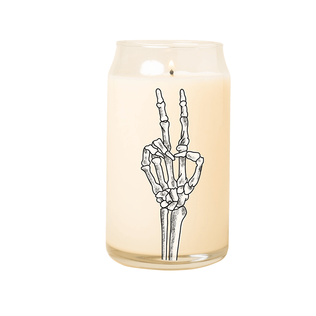 Spooky Season Candles - Skeleton Peace Sign.