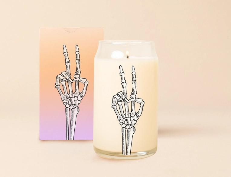 Spooky Season Candles - Skeleton Peace Sign.