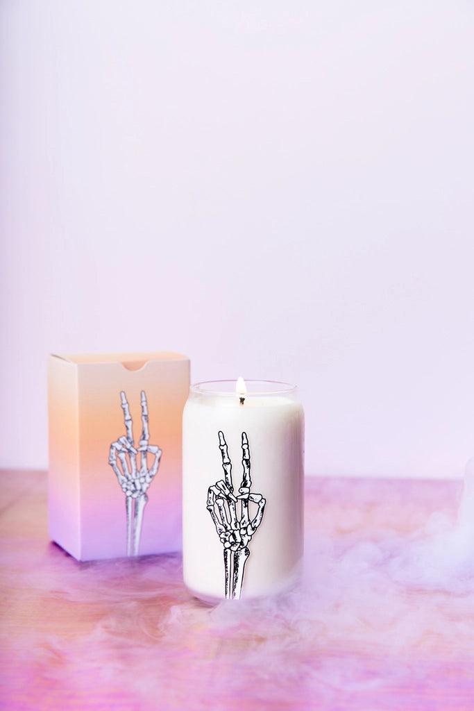 Spooky Season Candles - Skeleton Peace Sign.