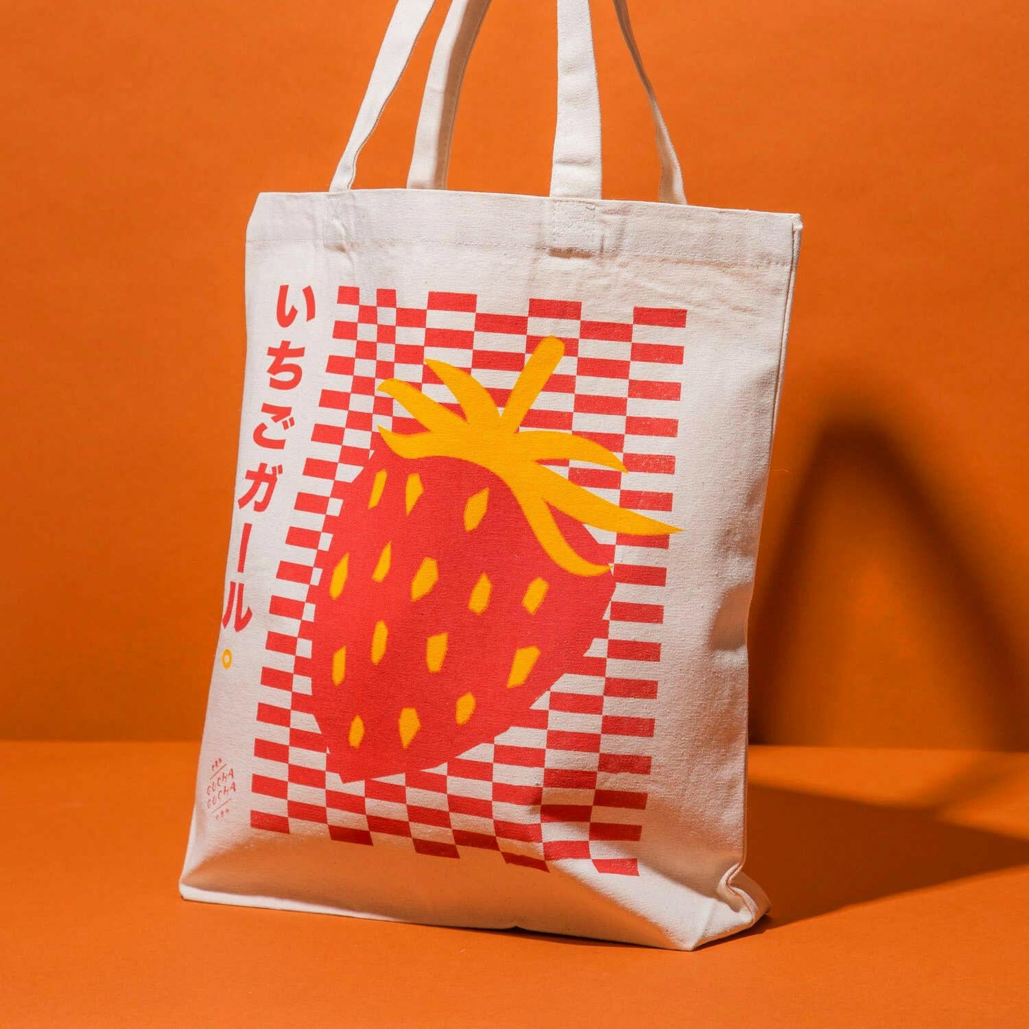 Strawberry Girl いちごガール Tote Bag by Gucha Gucha | Hand-Printed Vintage-Inspired Design.