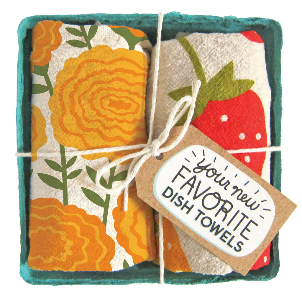 Strawberry & Marigold Dish Towels, Set of 2.