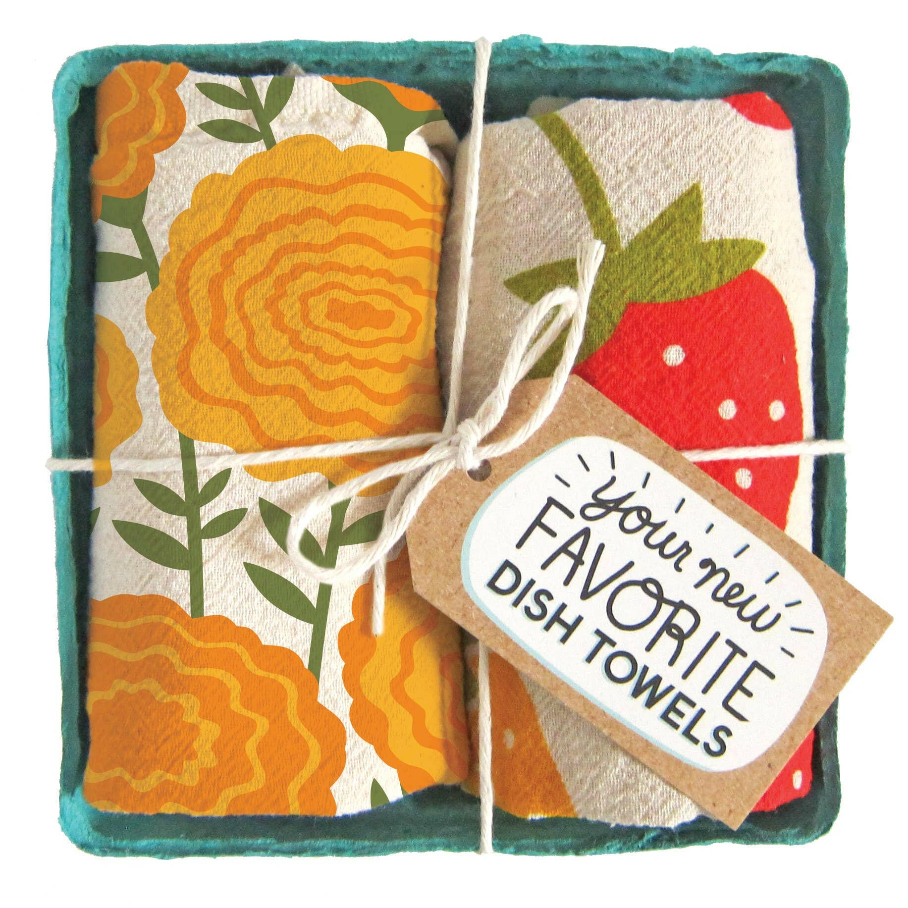 Strawberry & Marigold Dish Towels, Set of 2.