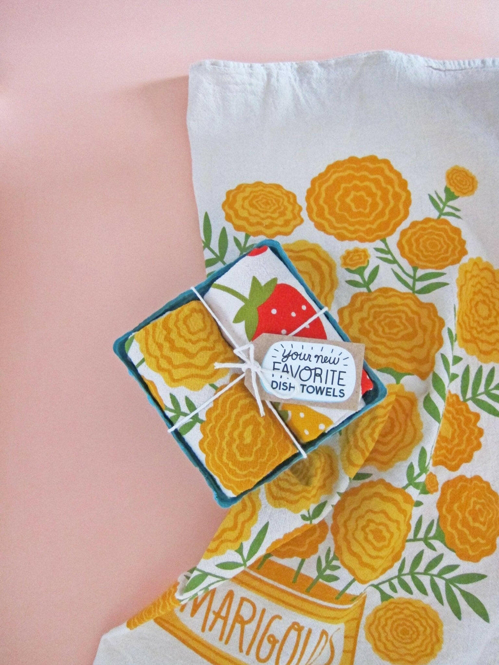 Strawberry & Marigold Dish Towels, Set of 2.