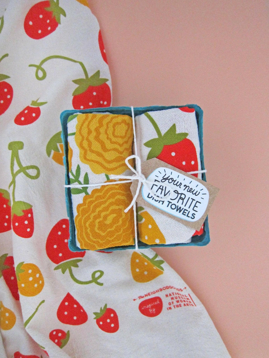 Strawberry & Marigold Dish Towels, Set of 2.