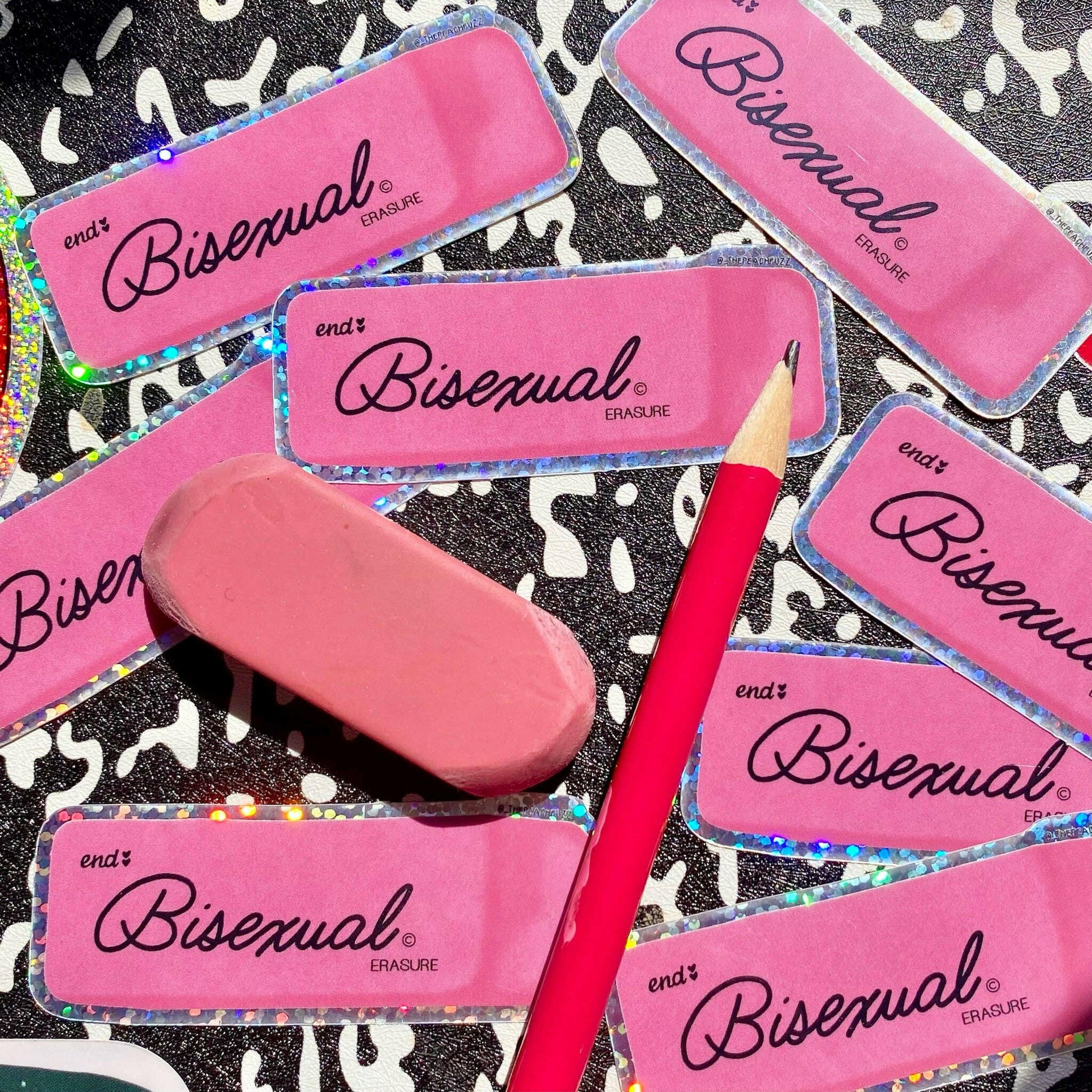 End Bisexual Erasure Glitter Sticker by The Peach Fuzz.