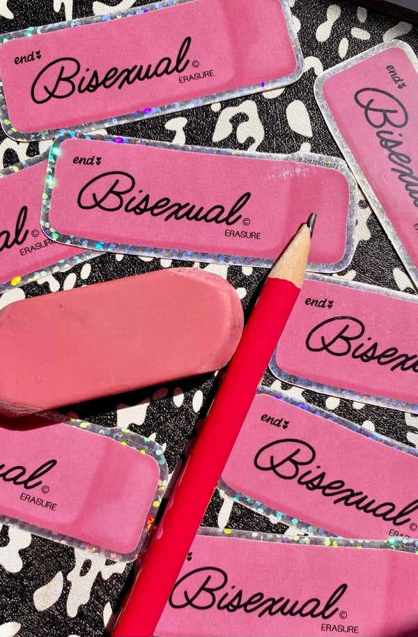 The Peach Fuzz - End Bisexual Erasure Glitter Sticker - Ruby's Old & New