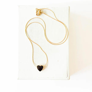 Tiny 24K Gold - Plated Enamel Heart Necklace | Black Heart - Ruby's