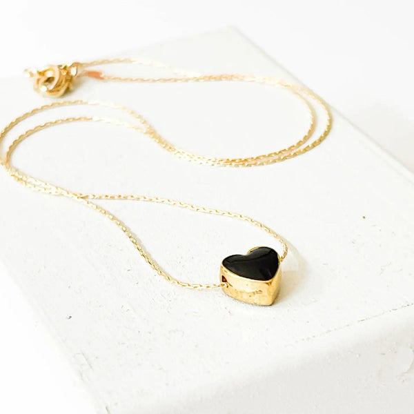 Tiny Black Heart Necklace.