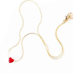 Tiny 24K Gold-Plated Enamel Heart Necklace | Red Heart.