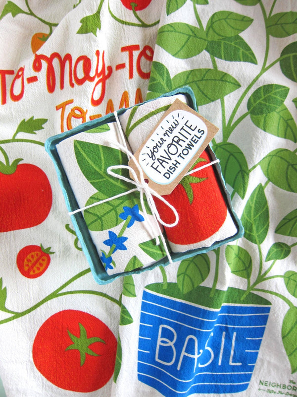 Tomato Basil Dish Towels, Set of 2.