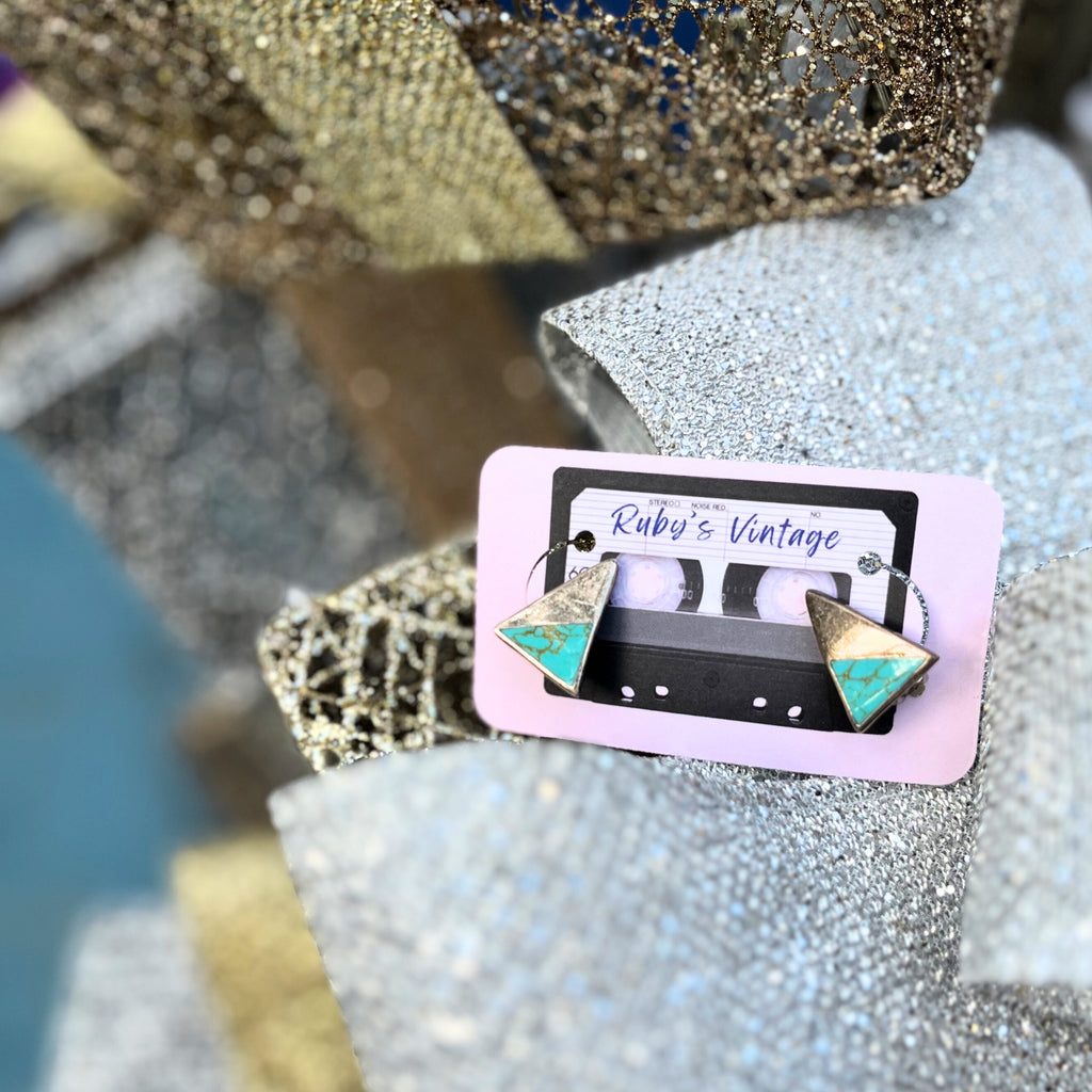 Vintage 925 Silver and Turquoise Triangular Clip-on Earrings, Mexican Sterling Silver