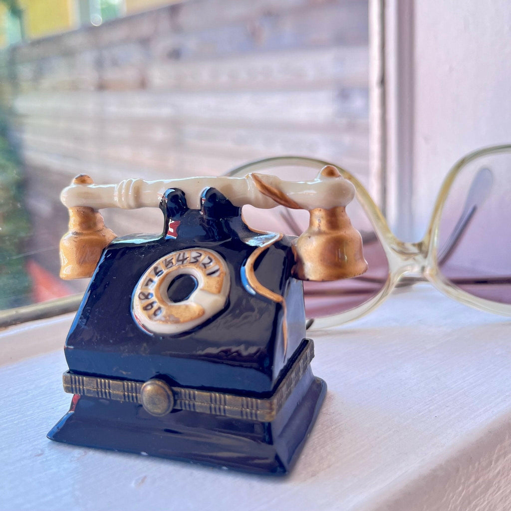 Vintage Rotary Phone Porcelain Trinket Box.
