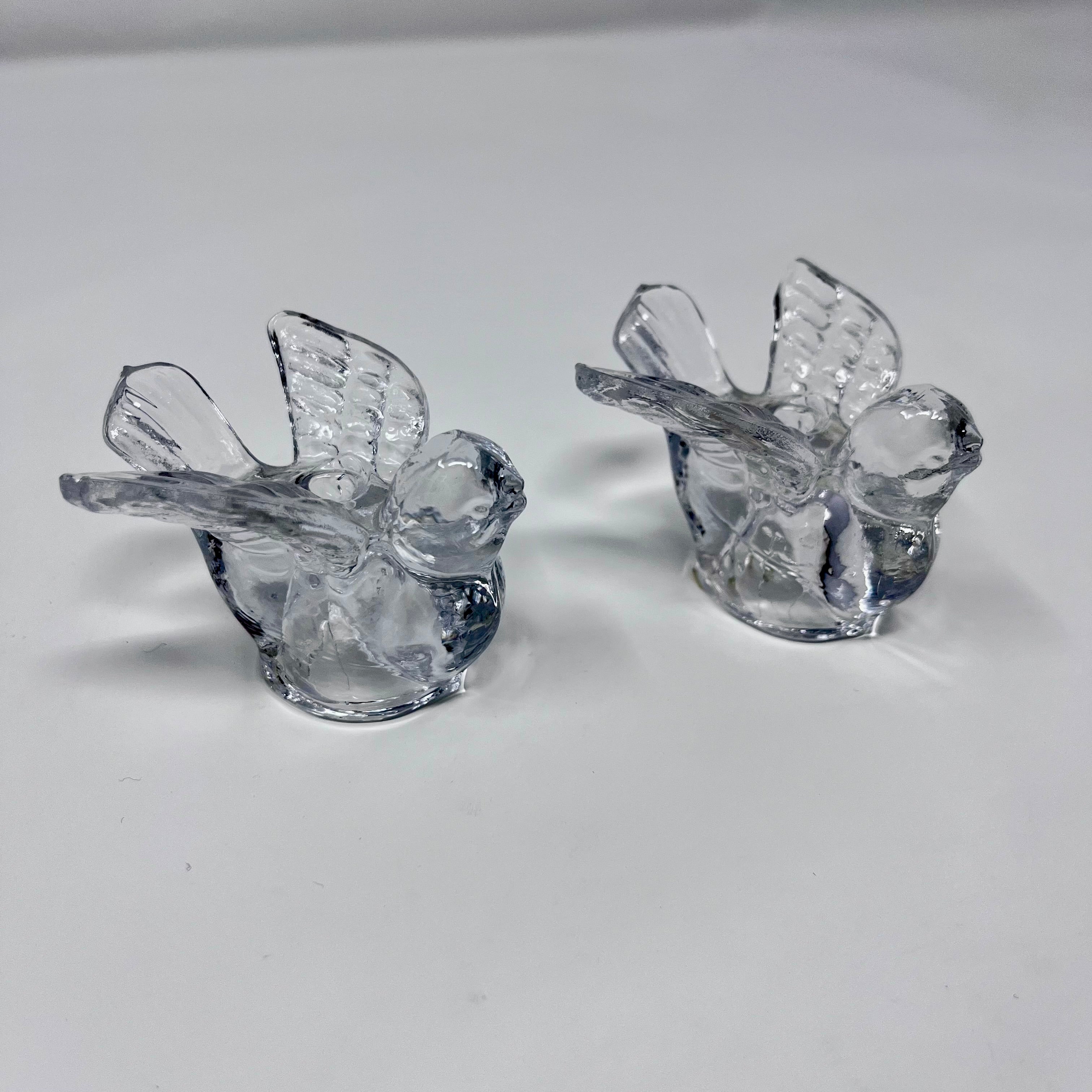 Pair of Vintage Clear Glass Dove Figurine Candlestick Holders