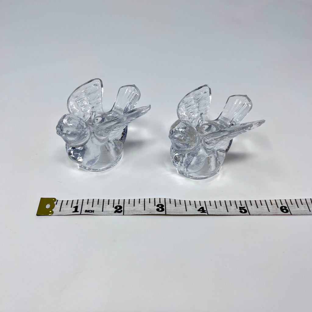 Pair of Vintage Clear Glass Dove Figurine Candlestick Holders