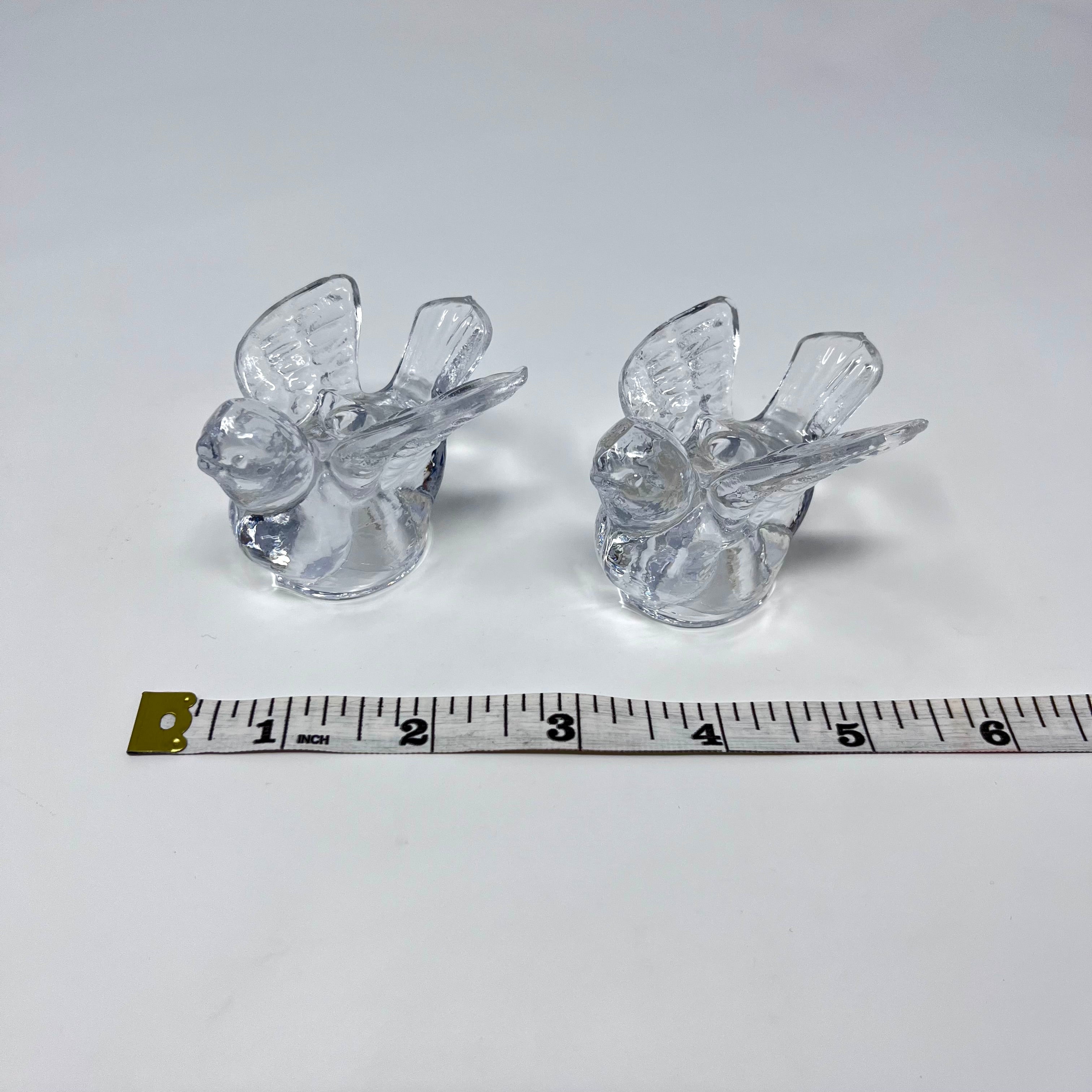 Pair of Vintage Clear Glass Dove Figurine Candlestick Holders