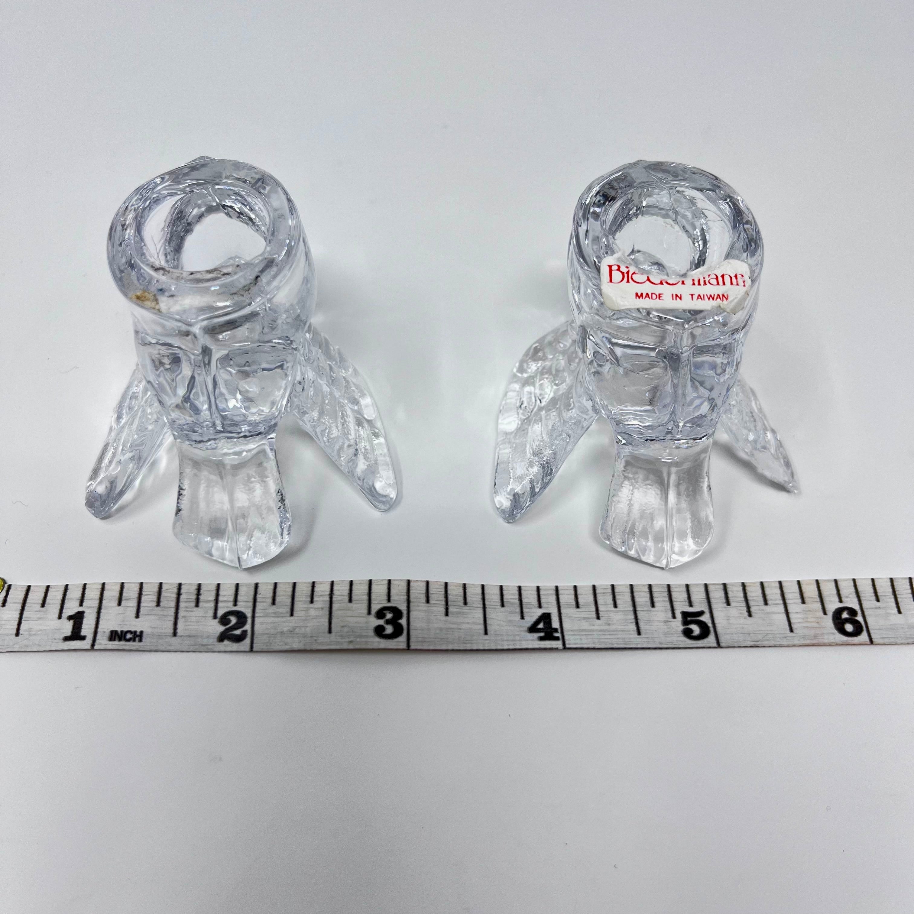 Pair of Vintage Clear Glass Dove Figurine Candlestick Holders