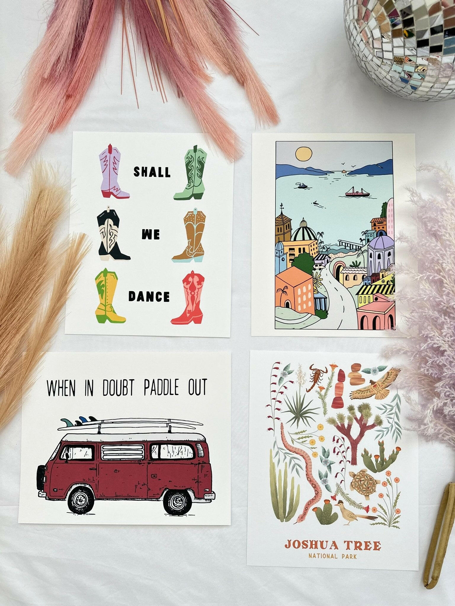VW Bus & Surfboard: When In Doubt Paddle Out Art Print by Buen Dia.