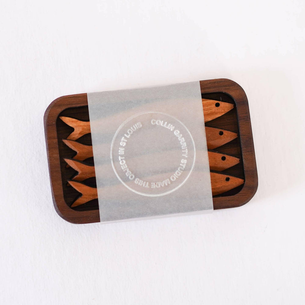 Wooden Sardine Tinned Fish Set in Cherry by Collin Garrity Studios.